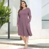 imagePOSESHE Womens Plus Size Dresses 2024 Long Sleeves Crew Neck Casual Dresses Empire Waist Loose Flowy Dress with PocketsBean Red