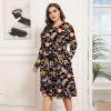 imagePOSESHE Womens Plus Size Dresses 2024 Long Sleeves Crew Neck Casual Dresses Empire Waist Loose Flowy Dress with PocketsBlack Colorful Fl