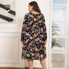 imagePOSESHE Womens Plus Size Dresses 2024 Long Sleeves Crew Neck Casual Dresses Empire Waist Loose Flowy Dress with PocketsBlack Colorful Fl