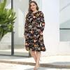 imagePOSESHE Womens Plus Size Dresses 2024 Long Sleeves Crew Neck Casual Dresses Empire Waist Loose Flowy Dress with PocketsBlack Colorful Fl