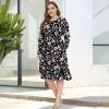 imagePOSESHE Womens Plus Size Dresses 2024 Long Sleeves Crew Neck Casual Dresses Empire Waist Loose Flowy Dress with PocketsBlack Pink Floral