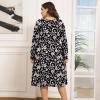 imagePOSESHE Womens Plus Size Dresses 2024 Long Sleeves Crew Neck Casual Dresses Empire Waist Loose Flowy Dress with PocketsBlack Pink Floral