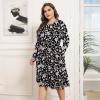 imagePOSESHE Womens Plus Size Dresses 2024 Long Sleeves Crew Neck Casual Dresses Empire Waist Loose Flowy Dress with PocketsBlack Pink Floral