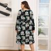 imagePOSESHE Womens Plus Size Dresses 2024 Long Sleeves Crew Neck Casual Dresses Empire Waist Loose Flowy Dress with PocketsBlack Rosa Banksiae