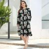 imagePOSESHE Womens Plus Size Dresses 2024 Long Sleeves Crew Neck Casual Dresses Empire Waist Loose Flowy Dress with PocketsBlack Rosa Banksiae