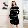 imagePOSESHE Womens Plus Size Dresses 2024 Long Sleeves Crew Neck Casual Dresses Empire Waist Loose Flowy Dress with PocketsBlack Stripe