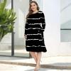imagePOSESHE Womens Plus Size Dresses 2024 Long Sleeves Crew Neck Casual Dresses Empire Waist Loose Flowy Dress with PocketsBlack Stripe