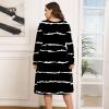 imagePOSESHE Womens Plus Size Dresses 2024 Long Sleeves Crew Neck Casual Dresses Empire Waist Loose Flowy Dress with PocketsBlack Stripe