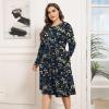 imagePOSESHE Womens Plus Size Dresses 2024 Long Sleeves Crew Neck Casual Dresses Empire Waist Loose Flowy Dress with PocketsBlue Apricot