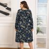 imagePOSESHE Womens Plus Size Dresses 2024 Long Sleeves Crew Neck Casual Dresses Empire Waist Loose Flowy Dress with PocketsBlue Apricot