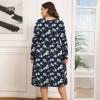 imagePOSESHE Womens Plus Size Dresses 2024 Long Sleeves Crew Neck Casual Dresses Empire Waist Loose Flowy Dress with PocketsBlue Begonia