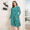 imagePOSESHE Womens Plus Size Dresses 2024 Long Sleeves Crew Neck Casual Dresses Empire Waist Loose Flowy Dress with PocketsBlue Chrysanthemum