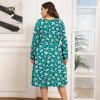 imagePOSESHE Womens Plus Size Dresses 2024 Long Sleeves Crew Neck Casual Dresses Empire Waist Loose Flowy Dress with PocketsBlue Chrysanthemum