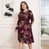 imagePOSESHE Womens Plus Size Dresses 2024 Long Sleeves Crew Neck Casual Dresses Empire Waist Loose Flowy Dress with PocketsC10wine Red Flower