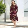 imagePOSESHE Womens Plus Size Dresses 2024 Long Sleeves Crew Neck Casual Dresses Empire Waist Loose Flowy Dress with PocketsC10wine Red Flower