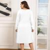 imagePOSESHE Womens Plus Size Dresses 2024 Long Sleeves Crew Neck Casual Dresses Empire Waist Loose Flowy Dress with PocketsC12white