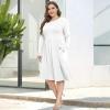 imagePOSESHE Womens Plus Size Dresses 2024 Long Sleeves Crew Neck Casual Dresses Empire Waist Loose Flowy Dress with PocketsC12white