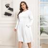 imagePOSESHE Womens Plus Size Dresses 2024 Long Sleeves Crew Neck Casual Dresses Empire Waist Loose Flowy Dress with PocketsC12white