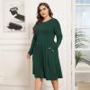 imagePOSESHE Womens Plus Size Dresses 2024 Long Sleeves Crew Neck Casual Dresses Empire Waist Loose Flowy Dress with PocketsC14dark Green