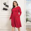 imagePOSESHE Womens Plus Size Dresses 2024 Long Sleeves Crew Neck Casual Dresses Empire Waist Loose Flowy Dress with PocketsC15red