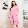 imagePOSESHE Womens Plus Size Dresses 2024 Long Sleeves Crew Neck Casual Dresses Empire Waist Loose Flowy Dress with PocketsC16pink Red