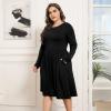 imagePOSESHE Womens Plus Size Dresses 2024 Long Sleeves Crew Neck Casual Dresses Empire Waist Loose Flowy Dress with PocketsC1black