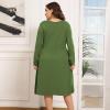 imagePOSESHE Womens Plus Size Dresses 2024 Long Sleeves Crew Neck Casual Dresses Empire Waist Loose Flowy Dress with PocketsC2army Green