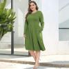 imagePOSESHE Womens Plus Size Dresses 2024 Long Sleeves Crew Neck Casual Dresses Empire Waist Loose Flowy Dress with PocketsC2army Green