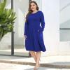 imagePOSESHE Womens Plus Size Dresses 2024 Long Sleeves Crew Neck Casual Dresses Empire Waist Loose Flowy Dress with PocketsC4royal Blue