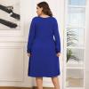 imagePOSESHE Womens Plus Size Dresses 2024 Long Sleeves Crew Neck Casual Dresses Empire Waist Loose Flowy Dress with PocketsC4royal Blue