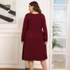 imagePOSESHE Womens Plus Size Dresses 2024 Long Sleeves Crew Neck Casual Dresses Empire Waist Loose Flowy Dress with PocketsC5wine Red