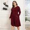 imagePOSESHE Womens Plus Size Dresses 2024 Long Sleeves Crew Neck Casual Dresses Empire Waist Loose Flowy Dress with PocketsC5wine Red