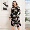 imagePOSESHE Womens Plus Size Dresses 2024 Long Sleeves Crew Neck Casual Dresses Empire Waist Loose Flowy Dress with PocketsC8rose Black