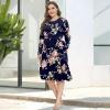 imagePOSESHE Womens Plus Size Dresses 2024 Long Sleeves Crew Neck Casual Dresses Empire Waist Loose Flowy Dress with PocketsC9rose Navy Blue
