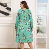 imagePOSESHE Womens Plus Size Dresses 2024 Long Sleeves Crew Neck Casual Dresses Empire Waist Loose Flowy Dress with PocketsGreen Floral