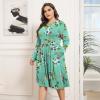 imagePOSESHE Womens Plus Size Dresses 2024 Long Sleeves Crew Neck Casual Dresses Empire Waist Loose Flowy Dress with PocketsGreen Floral