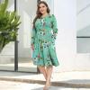 imagePOSESHE Womens Plus Size Dresses 2024 Long Sleeves Crew Neck Casual Dresses Empire Waist Loose Flowy Dress with PocketsGreen Floral