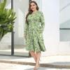 imagePOSESHE Womens Plus Size Dresses 2024 Long Sleeves Crew Neck Casual Dresses Empire Waist Loose Flowy Dress with PocketsGreen W Floral