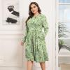 imagePOSESHE Womens Plus Size Dresses 2024 Long Sleeves Crew Neck Casual Dresses Empire Waist Loose Flowy Dress with PocketsGreen W Floral