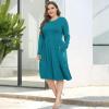 imagePOSESHE Womens Plus Size Dresses 2024 Long Sleeves Crew Neck Casual Dresses Empire Waist Loose Flowy Dress with PocketsGrey Blue