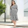 imagePOSESHE Womens Plus Size Dresses 2024 Long Sleeves Crew Neck Casual Dresses Empire Waist Loose Flowy Dress with PocketsLeopard White