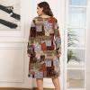 imagePOSESHE Womens Plus Size Dresses 2024 Long Sleeves Crew Neck Casual Dresses Empire Waist Loose Flowy Dress with PocketsMix Color