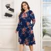 imagePOSESHE Womens Plus Size Dresses 2024 Long Sleeves Crew Neck Casual Dresses Empire Waist Loose Flowy Dress with PocketsNavy Blue Floral