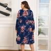 imagePOSESHE Womens Plus Size Dresses 2024 Long Sleeves Crew Neck Casual Dresses Empire Waist Loose Flowy Dress with PocketsNavy Blue Floral