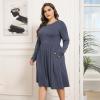 imagePOSESHE Womens Plus Size Dresses 2024 Long Sleeves Crew Neck Casual Dresses Empire Waist Loose Flowy Dress with PocketsPurple Grey