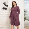 imagePOSESHE Womens Plus Size Dresses 2024 Long Sleeves Crew Neck Casual Dresses Empire Waist Loose Flowy Dress with PocketsPurple Red