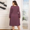 imagePOSESHE Womens Plus Size Dresses 2024 Long Sleeves Crew Neck Casual Dresses Empire Waist Loose Flowy Dress with PocketsPurple Red