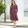 imagePOSESHE Womens Plus Size Dresses 2024 Long Sleeves Crew Neck Casual Dresses Empire Waist Loose Flowy Dress with PocketsPurple Red