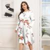 imagePOSESHE Womens Plus Size Dresses 2024 Long Sleeves Crew Neck Casual Dresses Empire Waist Loose Flowy Dress with PocketsRose White