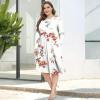 imagePOSESHE Womens Plus Size Dresses 2024 Long Sleeves Crew Neck Casual Dresses Empire Waist Loose Flowy Dress with PocketsRose White
